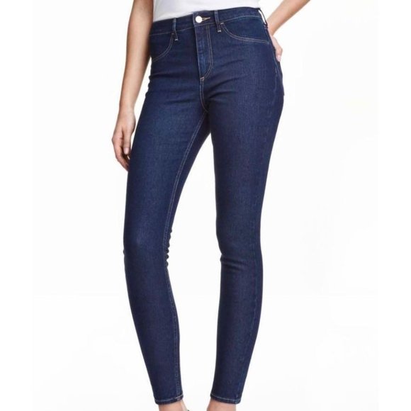 H & M Skinny Ankle  Jeans Regular Waist Dark Wash Blue Stretch Women 29 - Picture 2 of 8